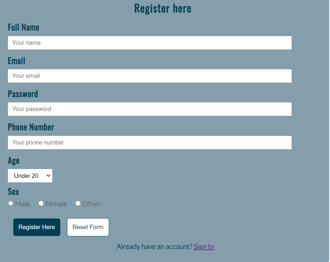 Registration form picture